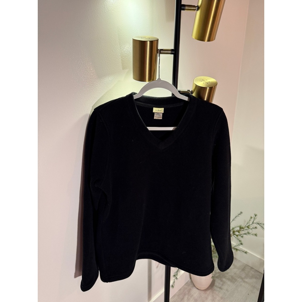 LL‎ Bean Polartec Fleece NWOT Med. black v neck warmth layer ski snowboard cozy
